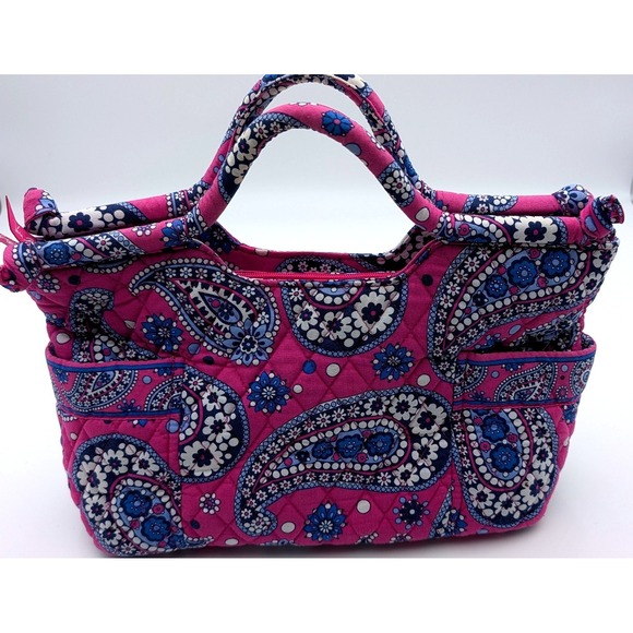 Vera Bradley Handbags - Vera Bradley Pink Blue Paisley Quilted Cotton Small Zip Top Tote Handbag Bag